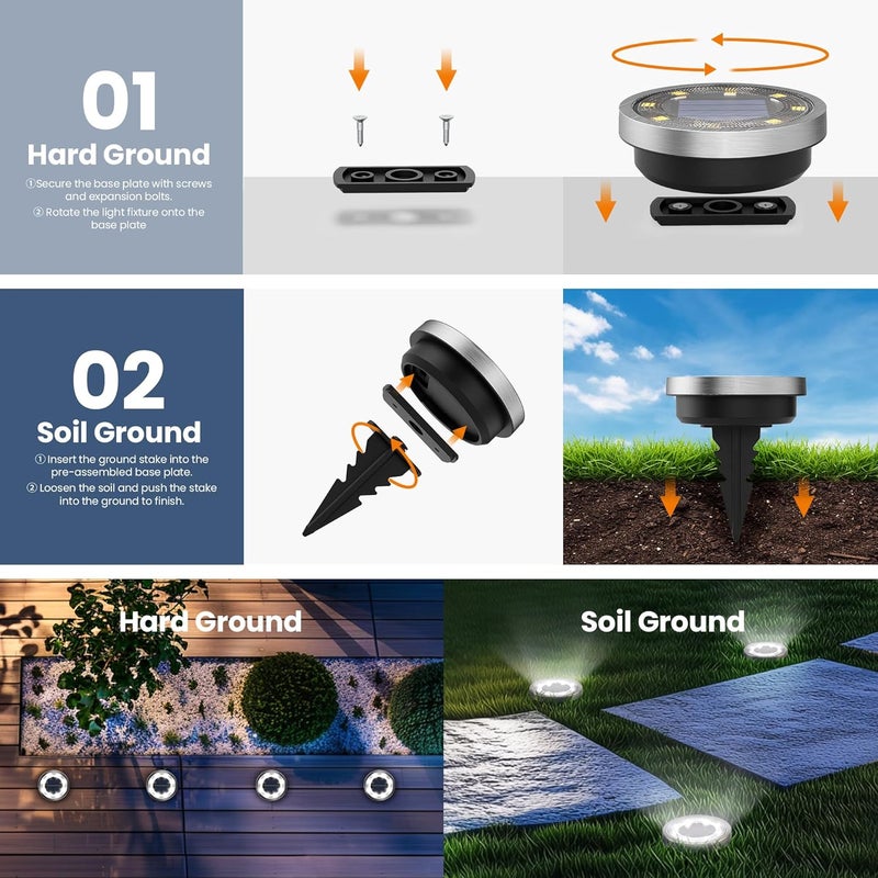SOLPEX 16 Pack Solar Ground Lights Outdoor Waterproof, Solar Powered Pathway Lights, Landscape Lighting for Garden Walkway Driveway Backyard Decor (Cool White) - Image 4